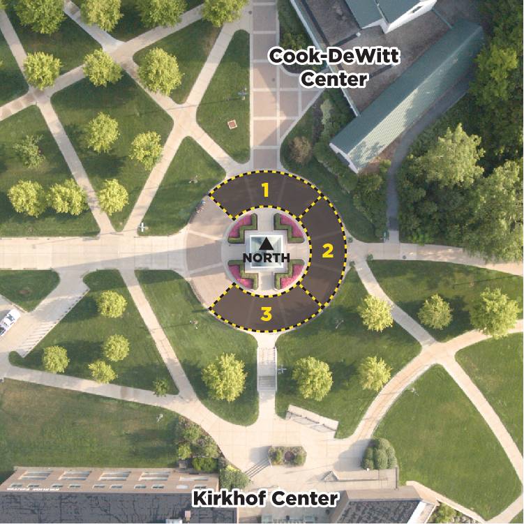 Cook Carillon Tower with reservable spaces highlighted